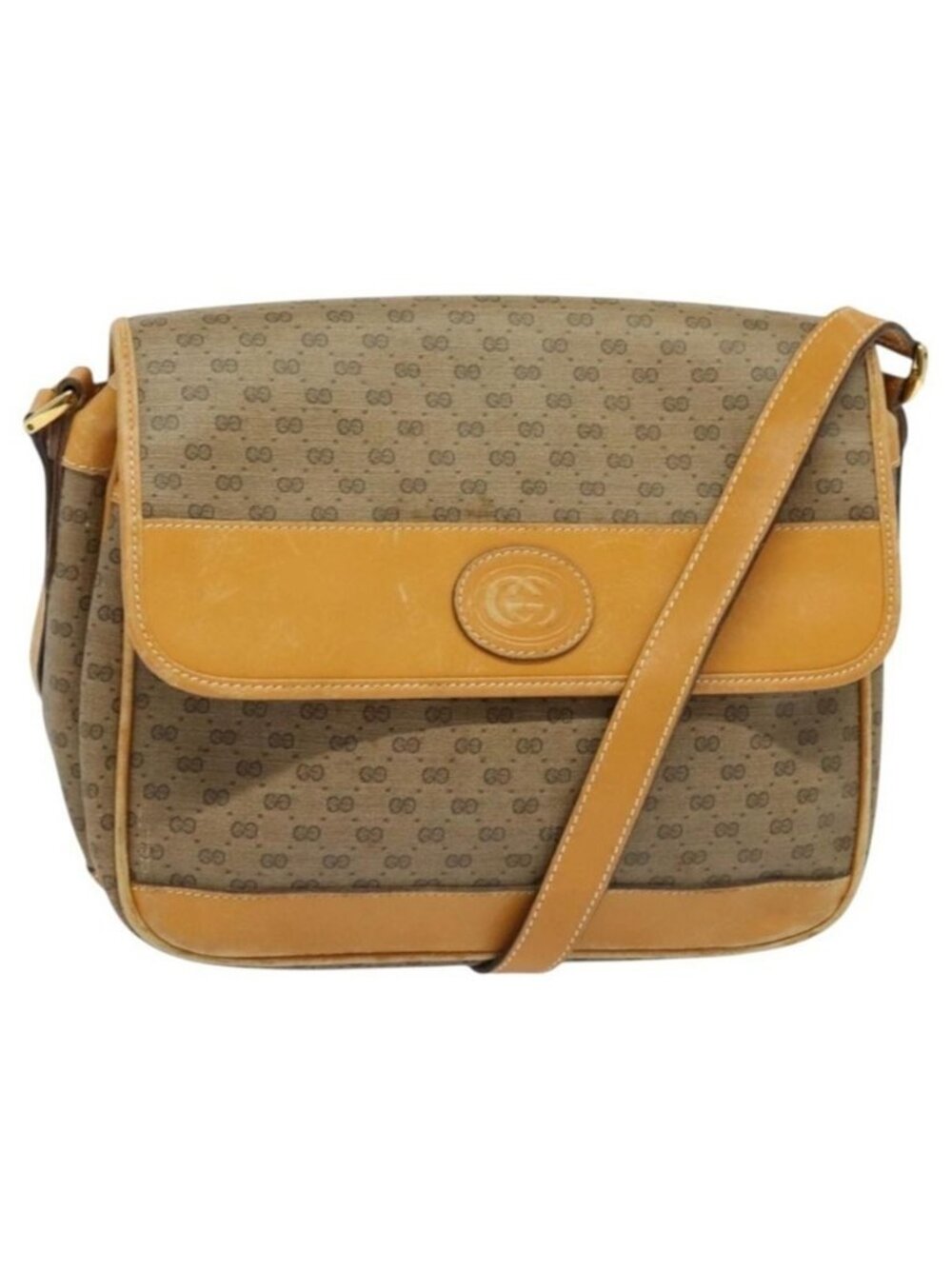 Authentic GUCCI Micro GG Supreme Shoulder Bag PVC Beige Gold 001 14 0925